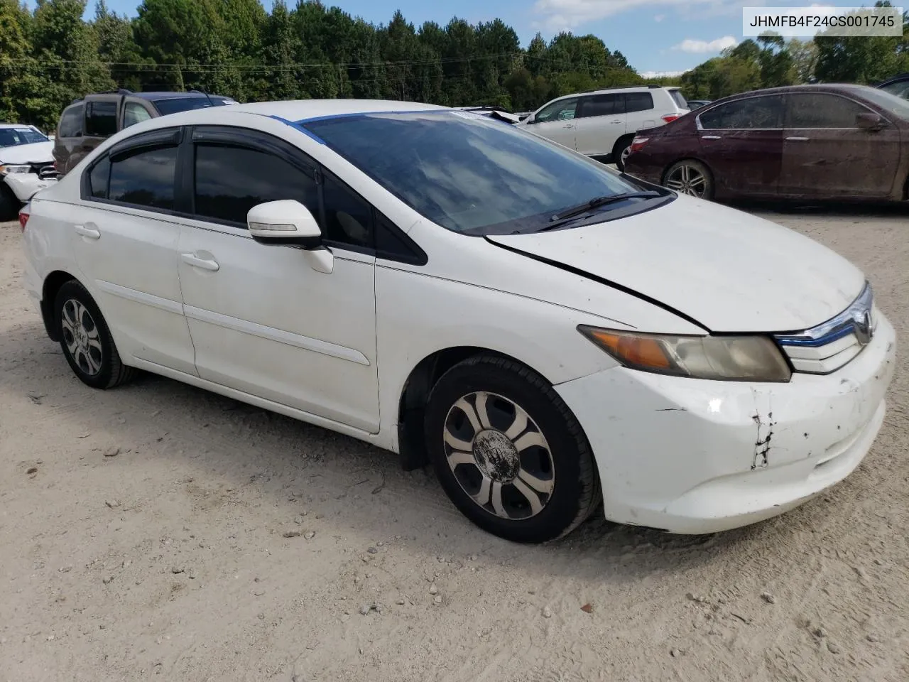 2012 Honda Civic Hybrid VIN: JHMFB4F24CS001745 Lot: 74468614