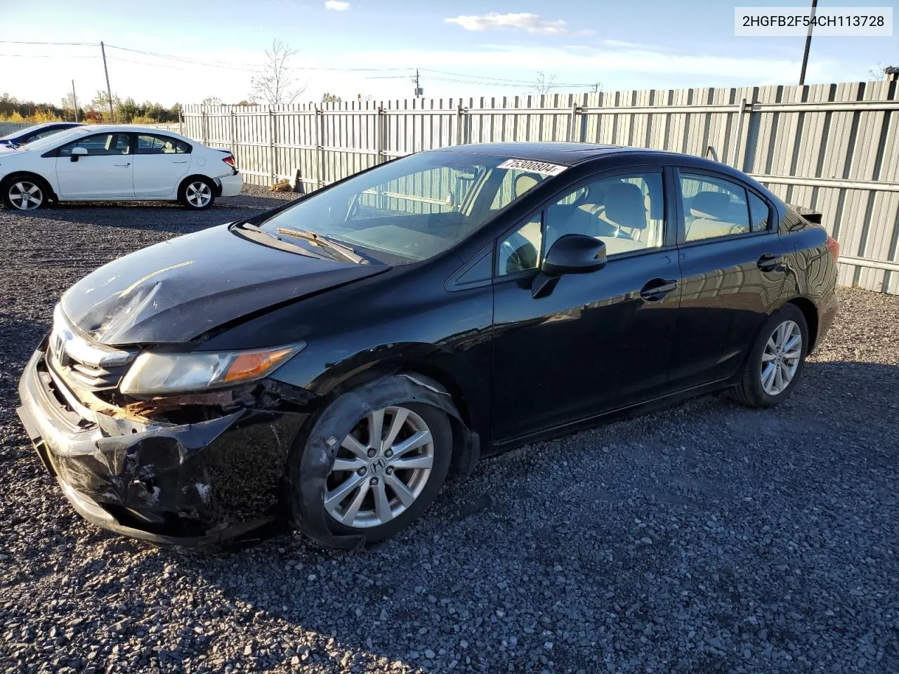 2012 Honda Civic Lx VIN: 2HGFB2F54CH113728 Lot: 75300804