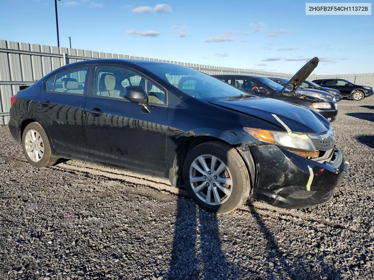 2012 Honda Civic Lx VIN: 2HGFB2F54CH113728 Lot: 75300804