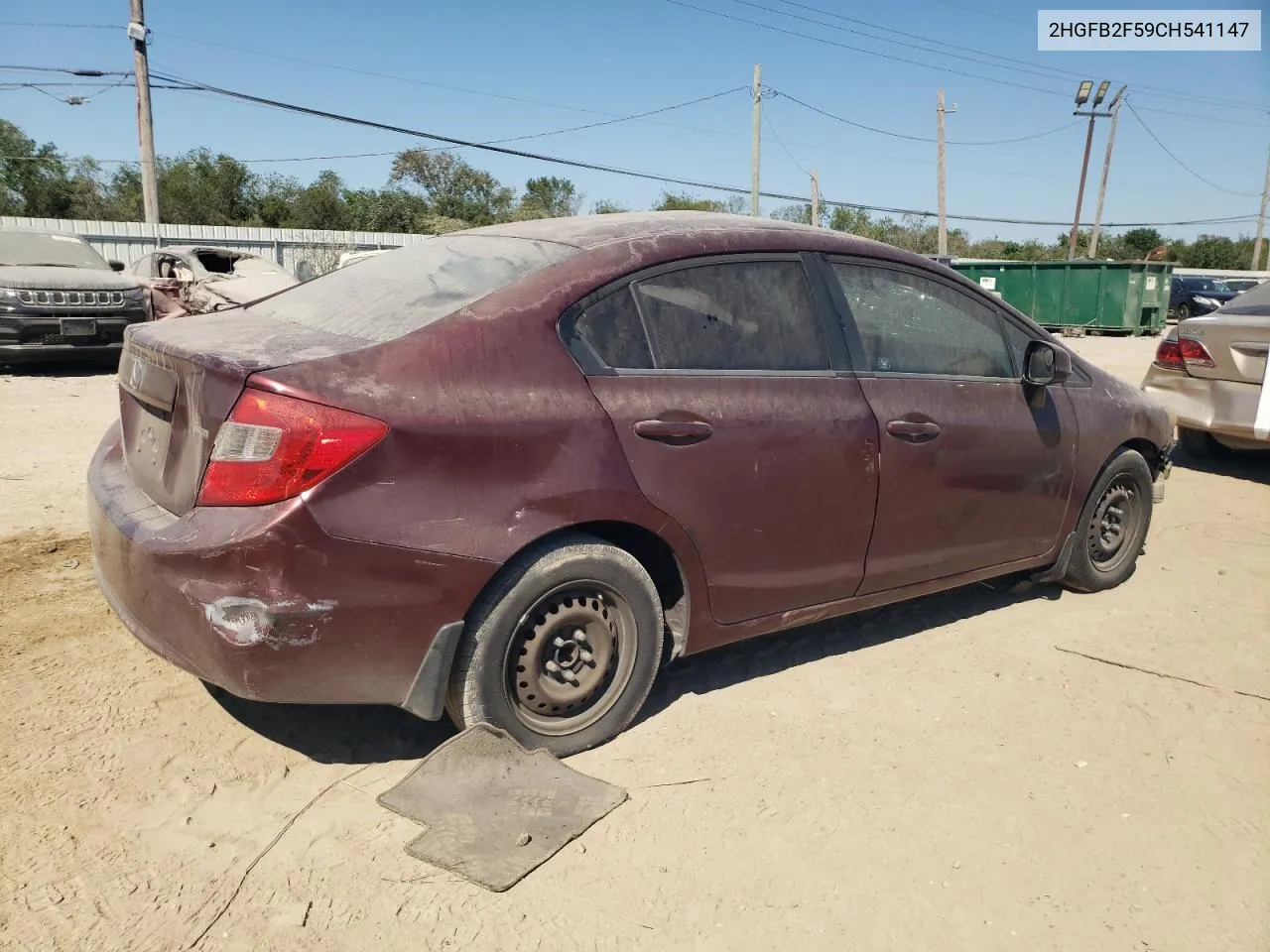 2012 Honda Civic Lx VIN: 2HGFB2F59CH541147 Lot: 75384574