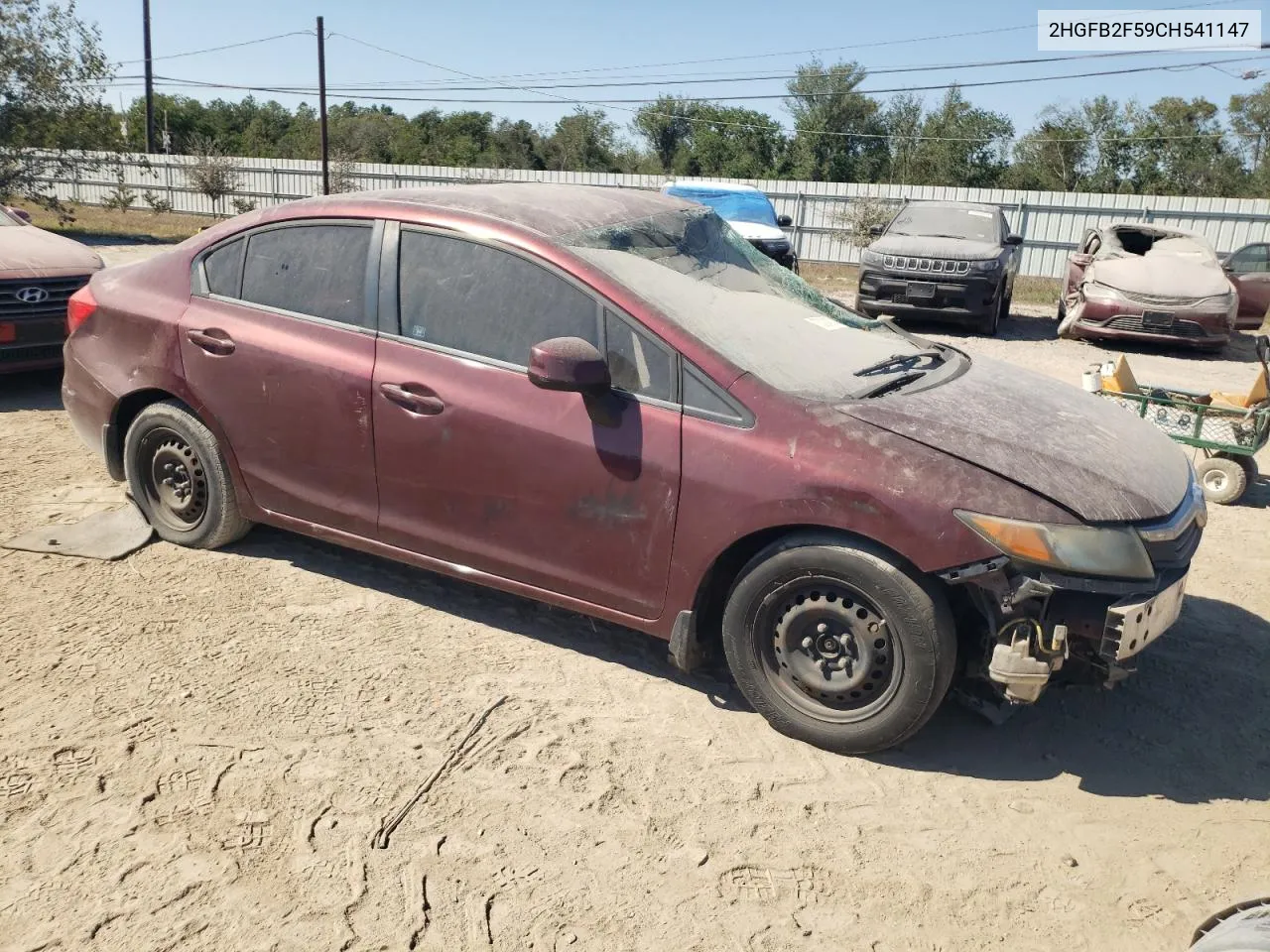 2012 Honda Civic Lx VIN: 2HGFB2F59CH541147 Lot: 75384574