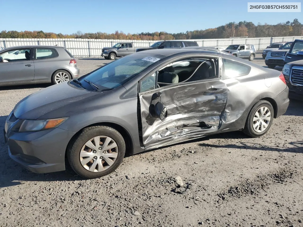 2012 Honda Civic Lx VIN: 2HGFG3B57CH550751 Lot: 77618774