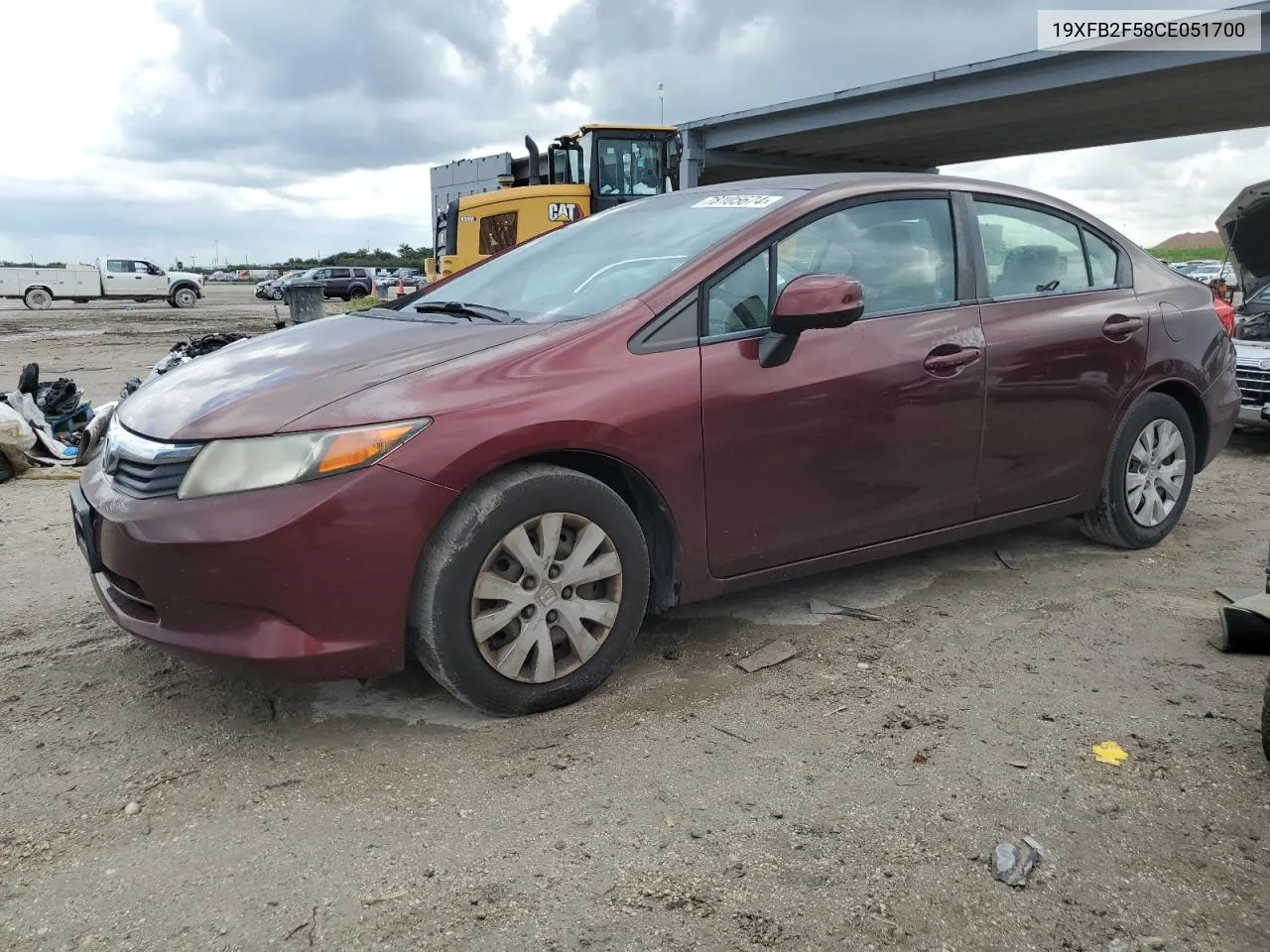 2012 Honda Civic Lx VIN: 19XFB2F58CE051700 Lot: 78105674