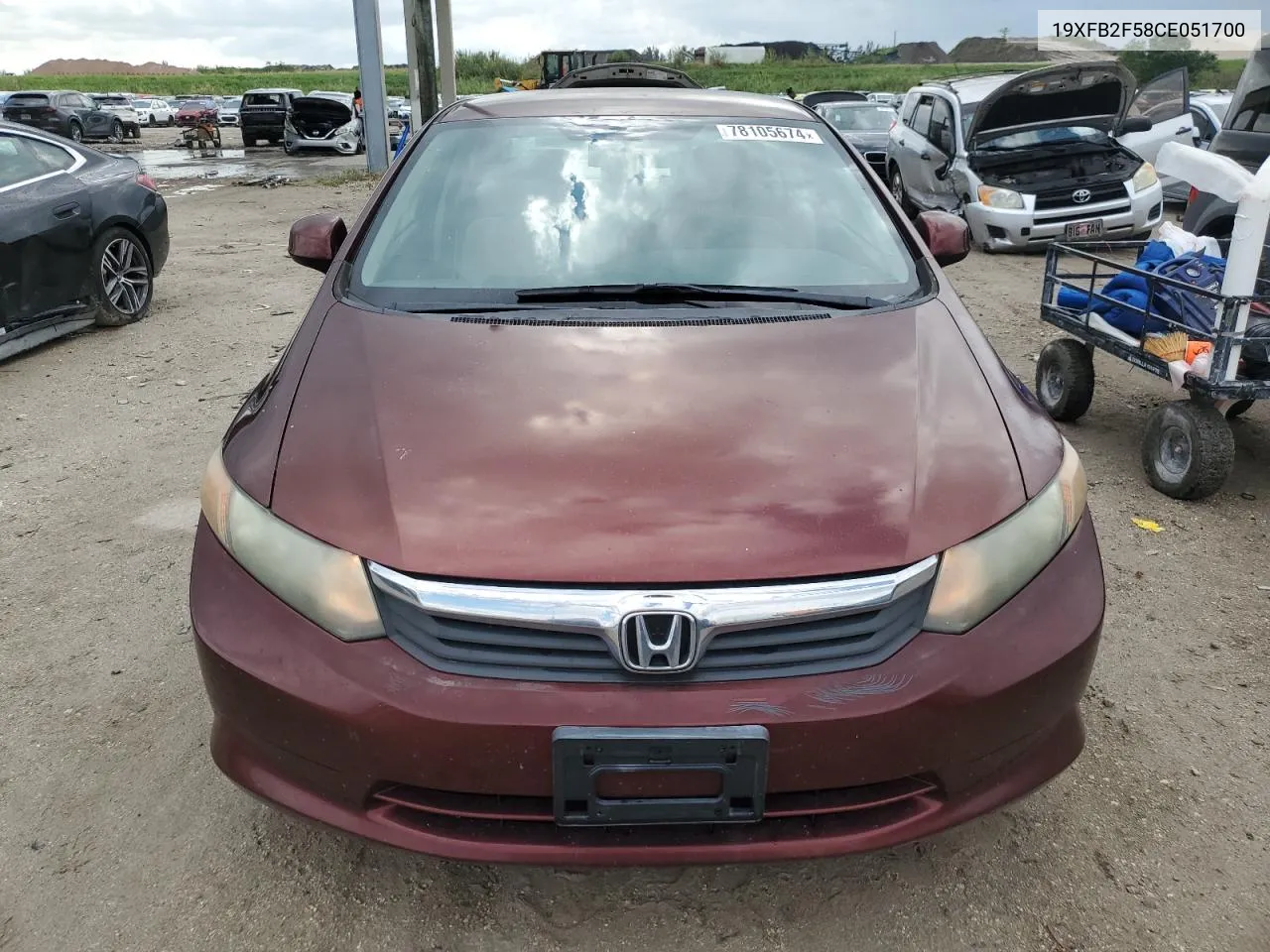 2012 Honda Civic Lx VIN: 19XFB2F58CE051700 Lot: 78105674