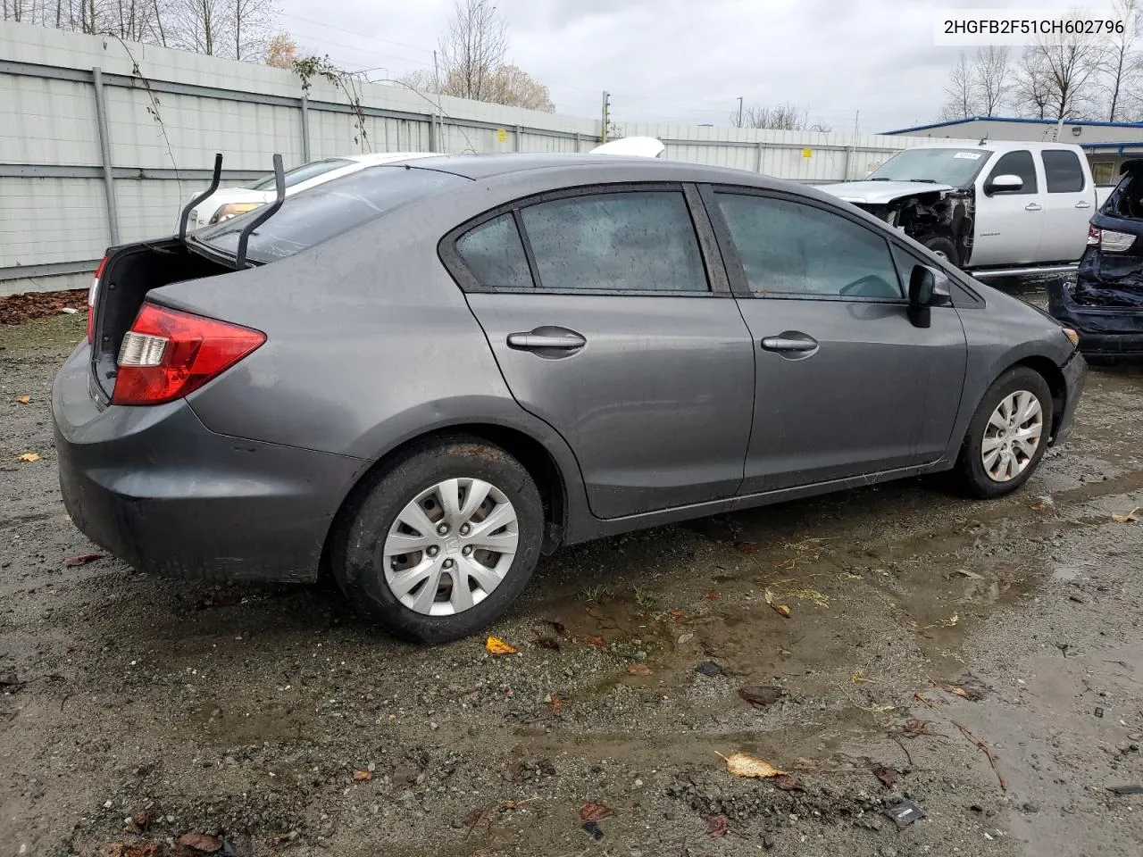 2012 Honda Civic Lx VIN: 2HGFB2F51CH602796 Lot: 79433114