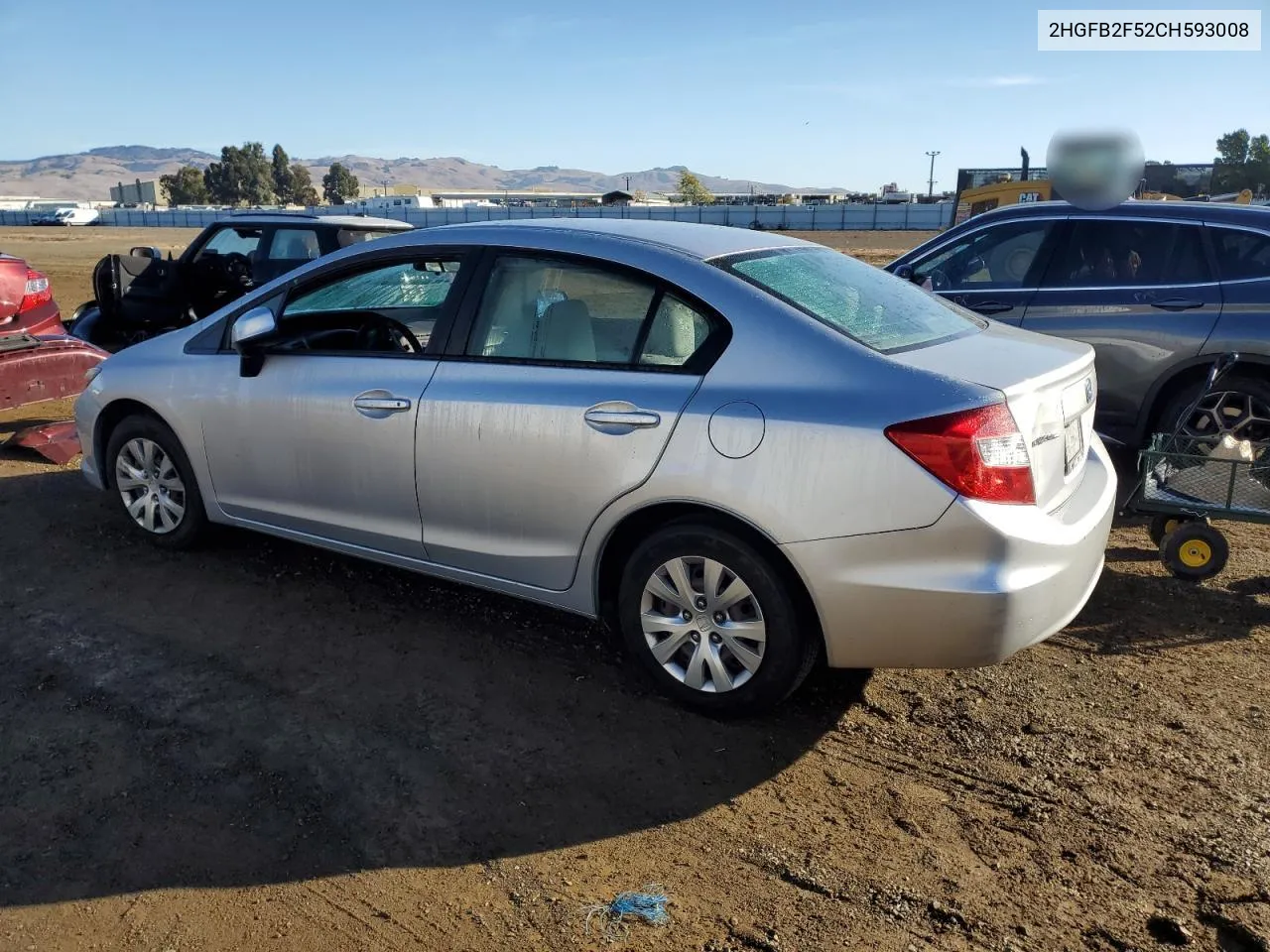 2012 Honda Civic Lx VIN: 2HGFB2F52CH593008 Lot: 80275764