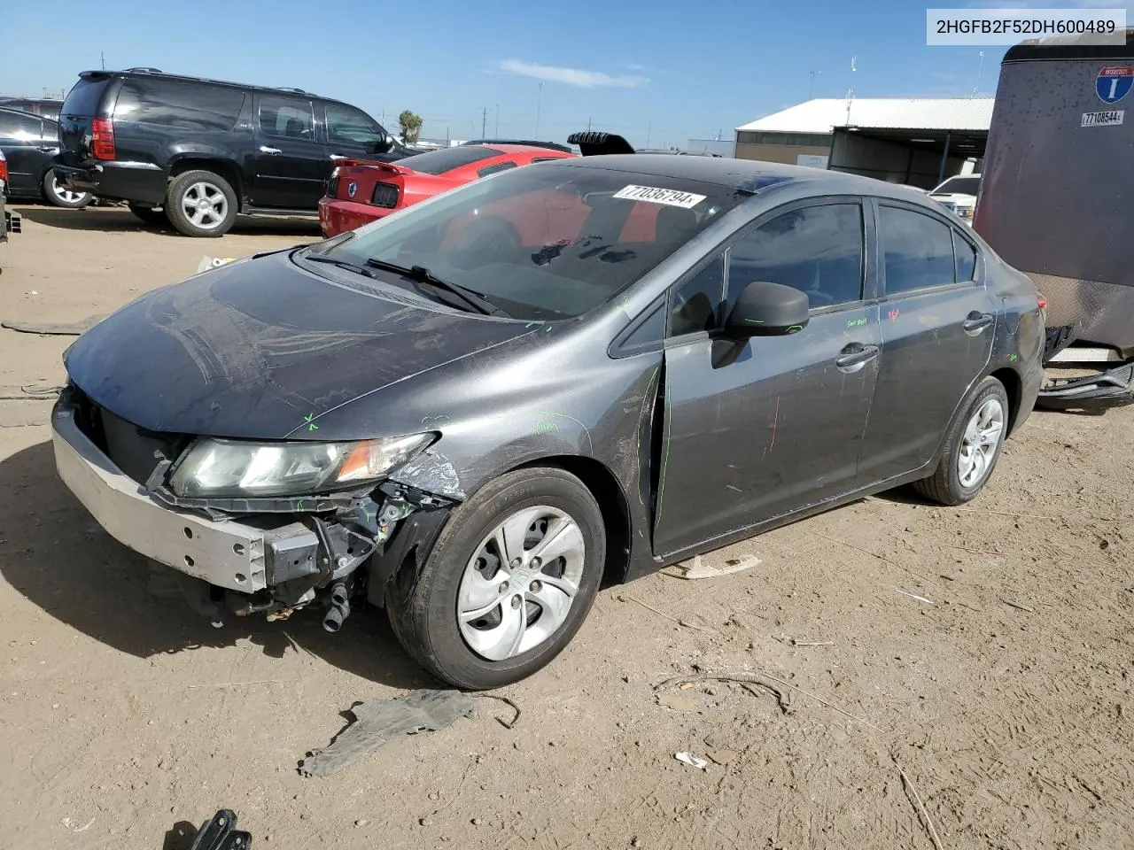 2013 Honda Civic Lx VIN: 2HGFB2F52DH600489 Lot: 77036794