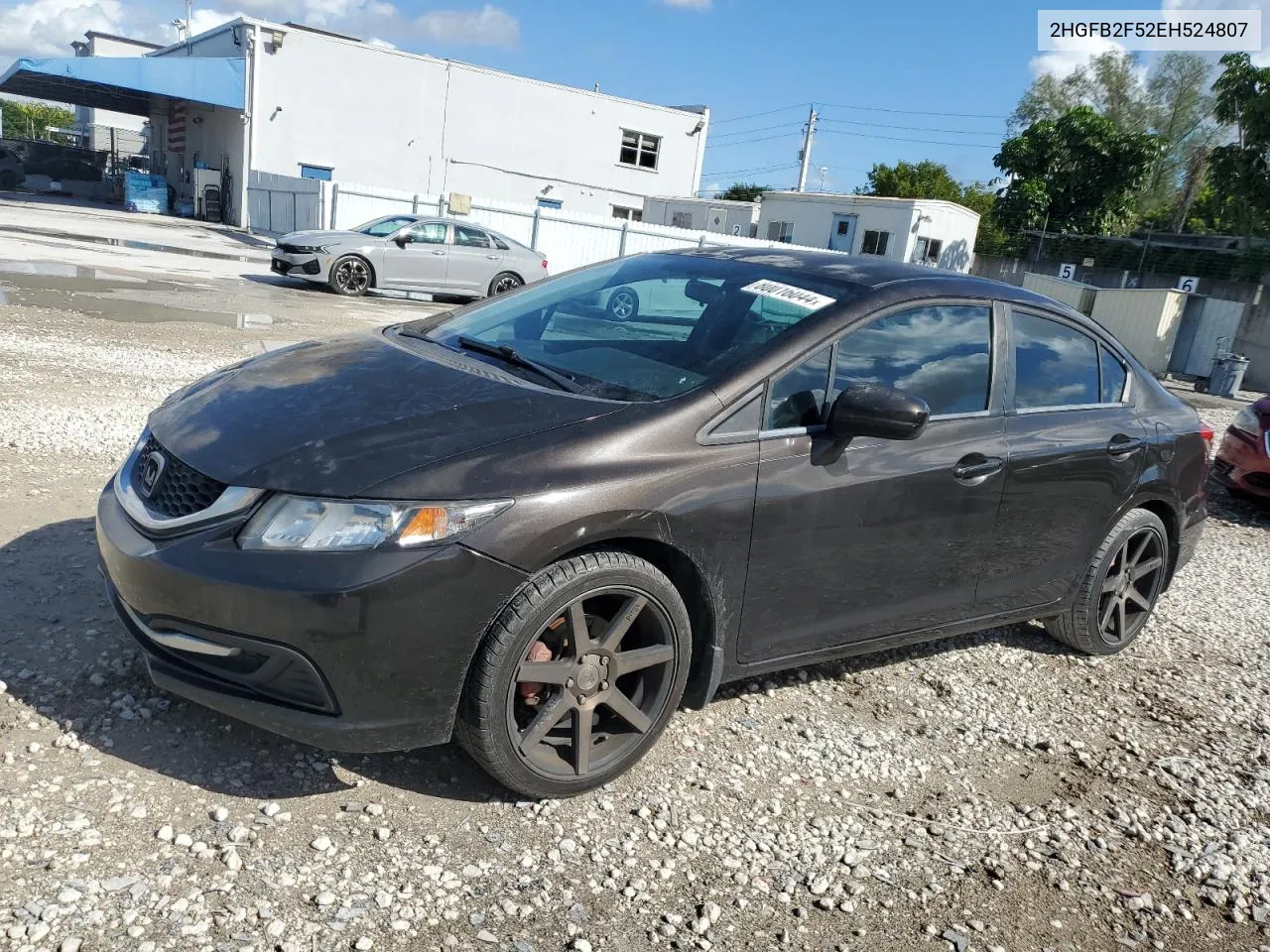 2014 Honda Civic Lx VIN: 2HGFB2F52EH524807 Lot: 80016044