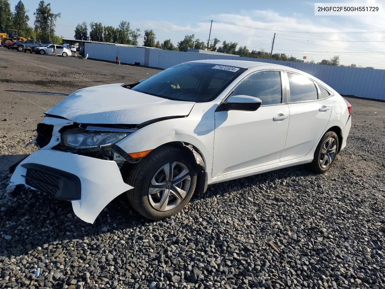 2016 Honda Civic Lx VIN: 2HGFC2F50GH551729 Lot: 71472324