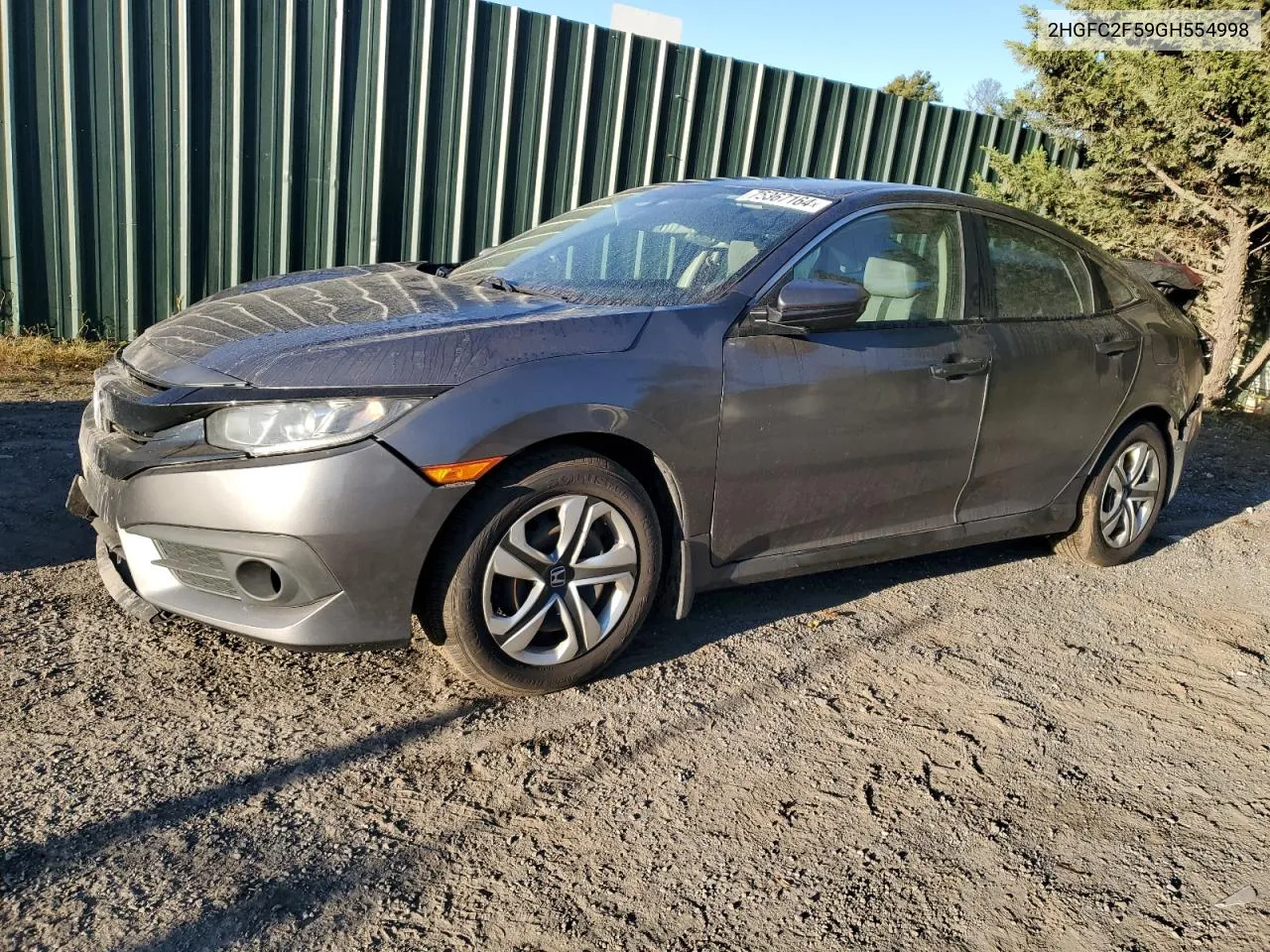 2016 Honda Civic Lx VIN: 2HGFC2F59GH554998 Lot: 75367164