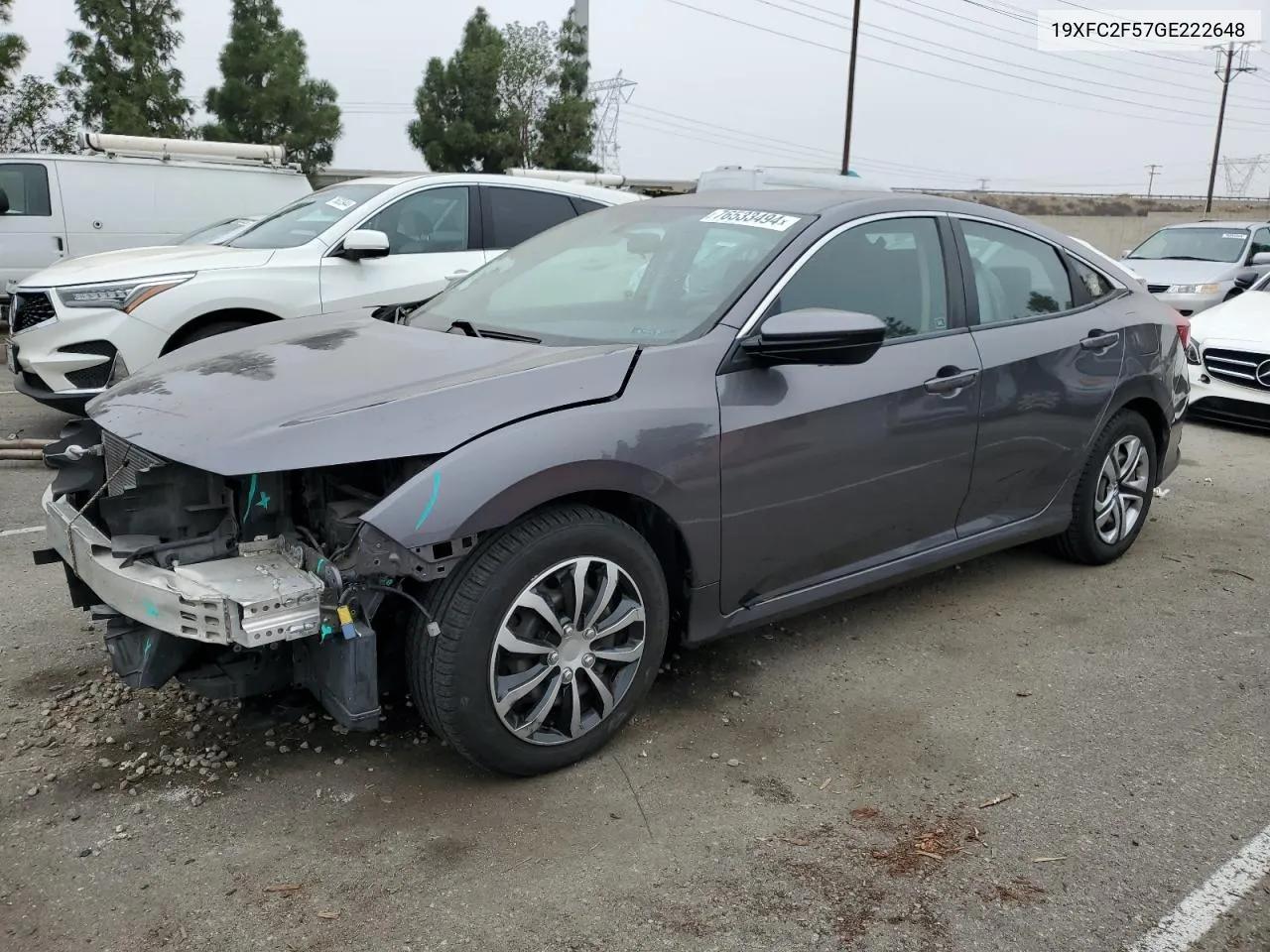 2016 Honda Civic Lx VIN: 19XFC2F57GE222648 Lot: 76533494