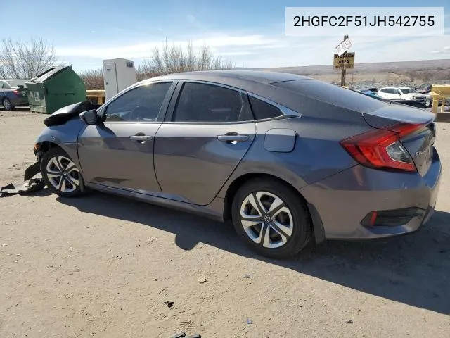 2018 Honda Civic Lx VIN: 2HGFC2F51JH542755 Lot: 56669924