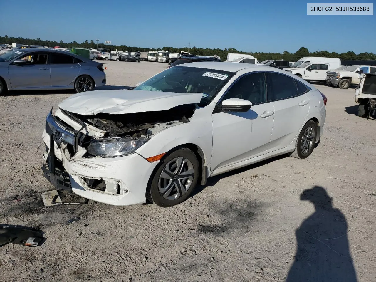 2018 Honda Civic Lx VIN: 2HGFC2F53JH538688 Lot: 75203454