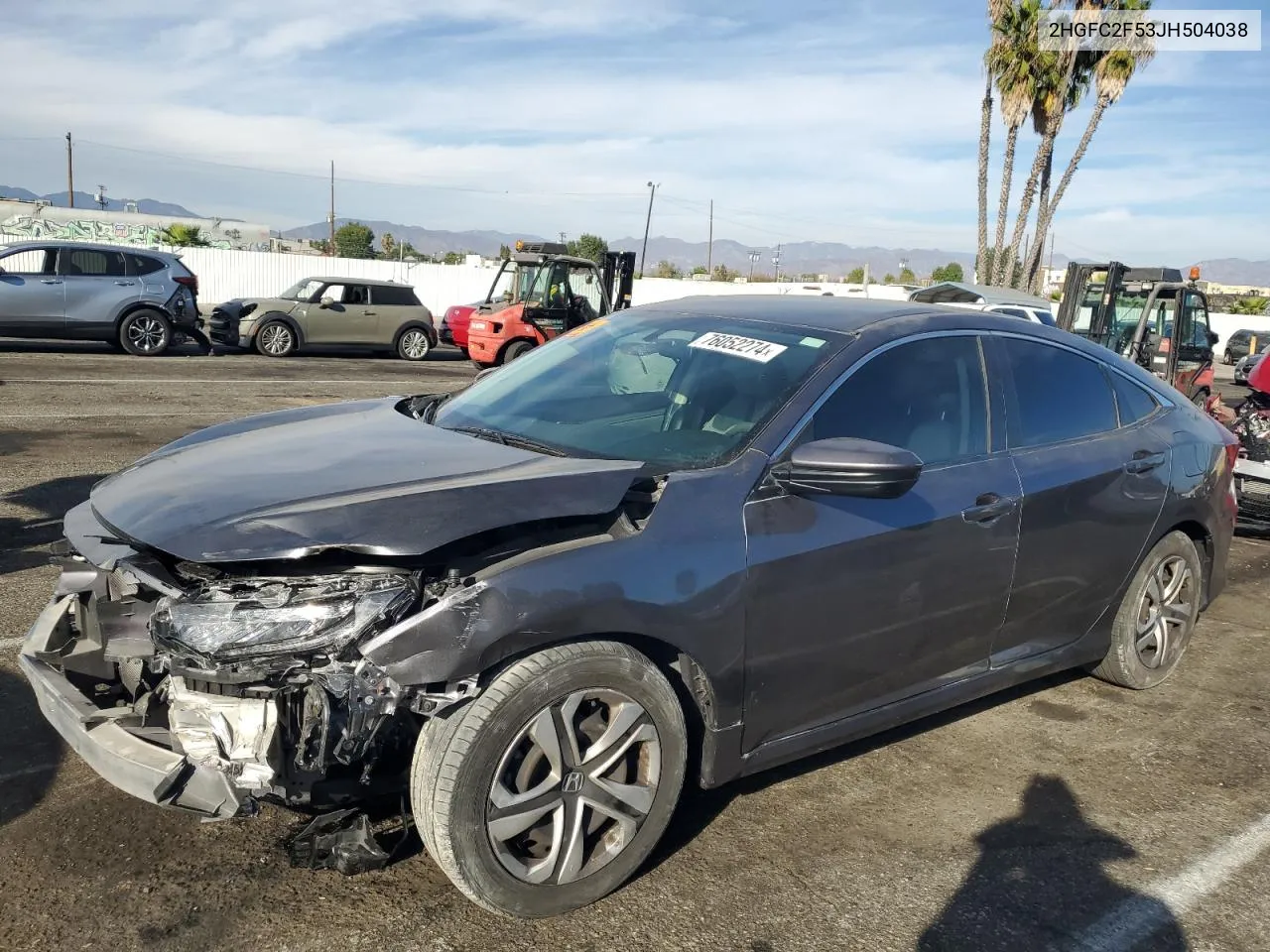 2HGFC2F53JH504038 2018 Honda Civic Lx