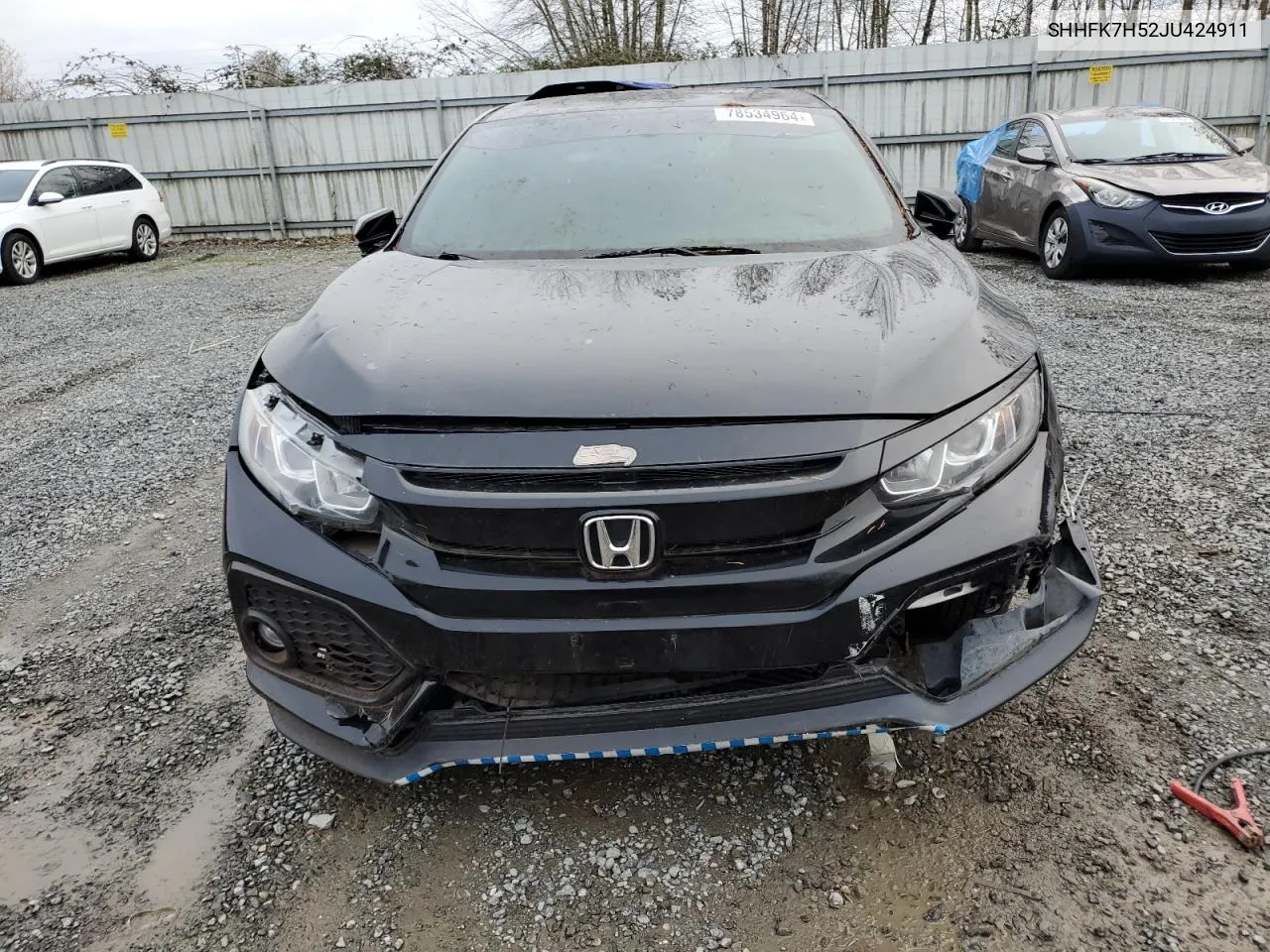 2018 Honda Civic Ex VIN: SHHFK7H52JU424911 Lot: 78534964