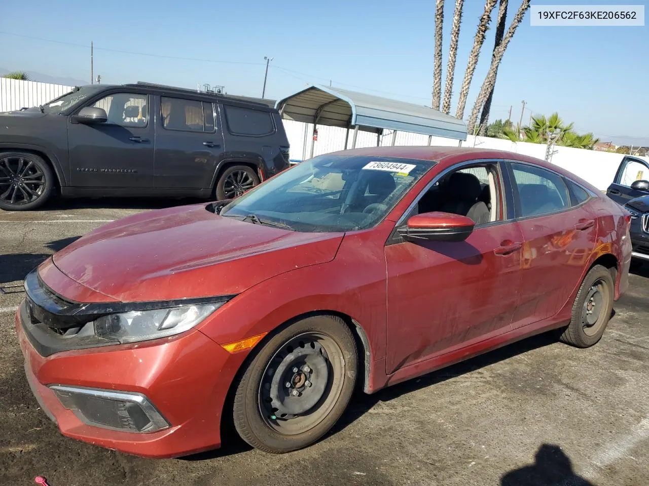 2019 Honda Civic Lx VIN: 19XFC2F63KE206562 Lot: 73604944