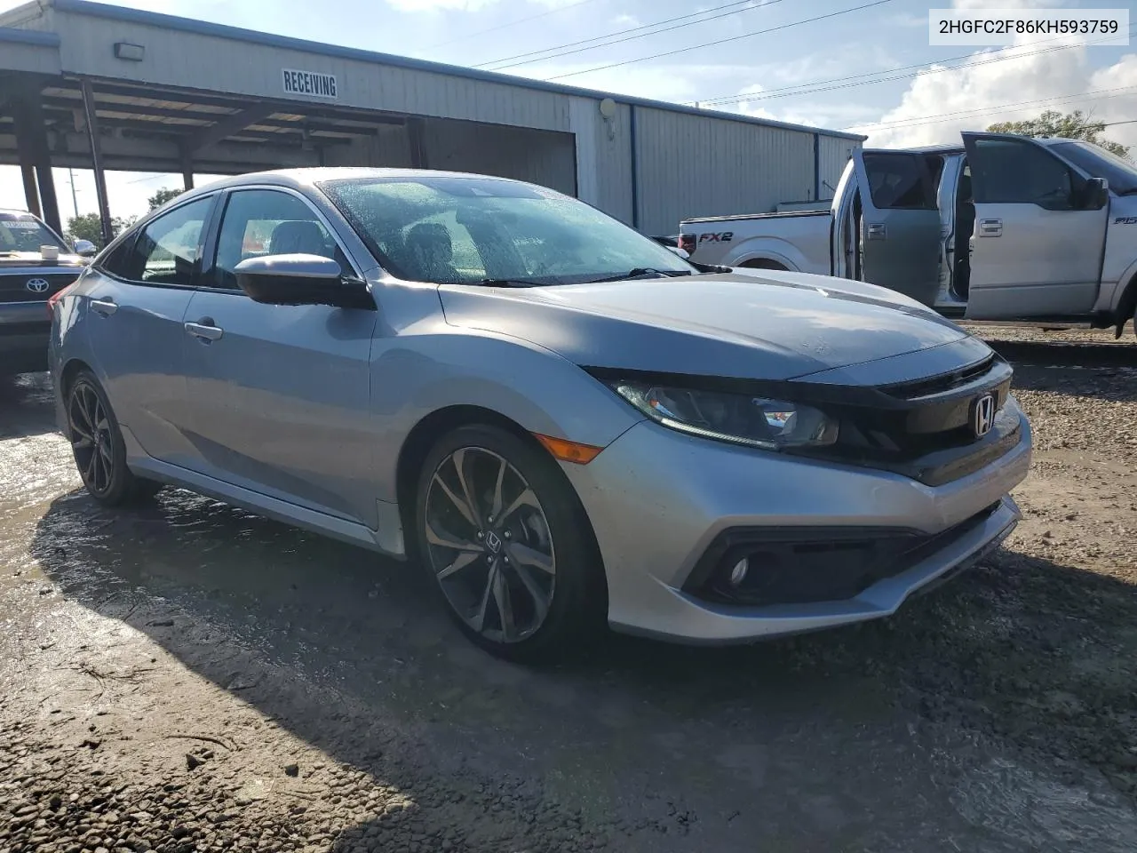 2019 Honda Civic Sport VIN: 2HGFC2F86KH593759 Lot: 73870654