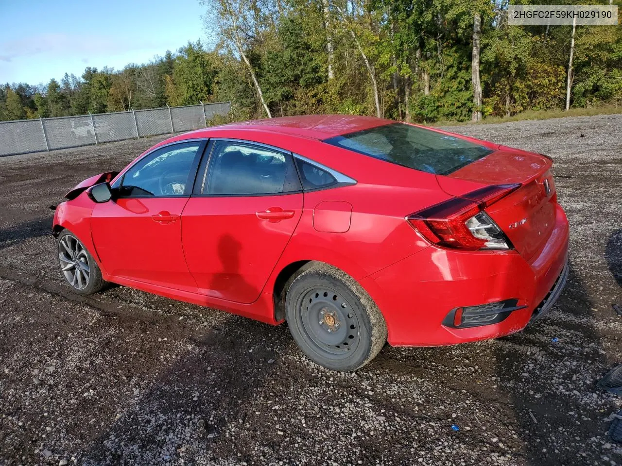 2019 Honda Civic Lx VIN: 2HGFC2F59KH029190 Lot: 74314584