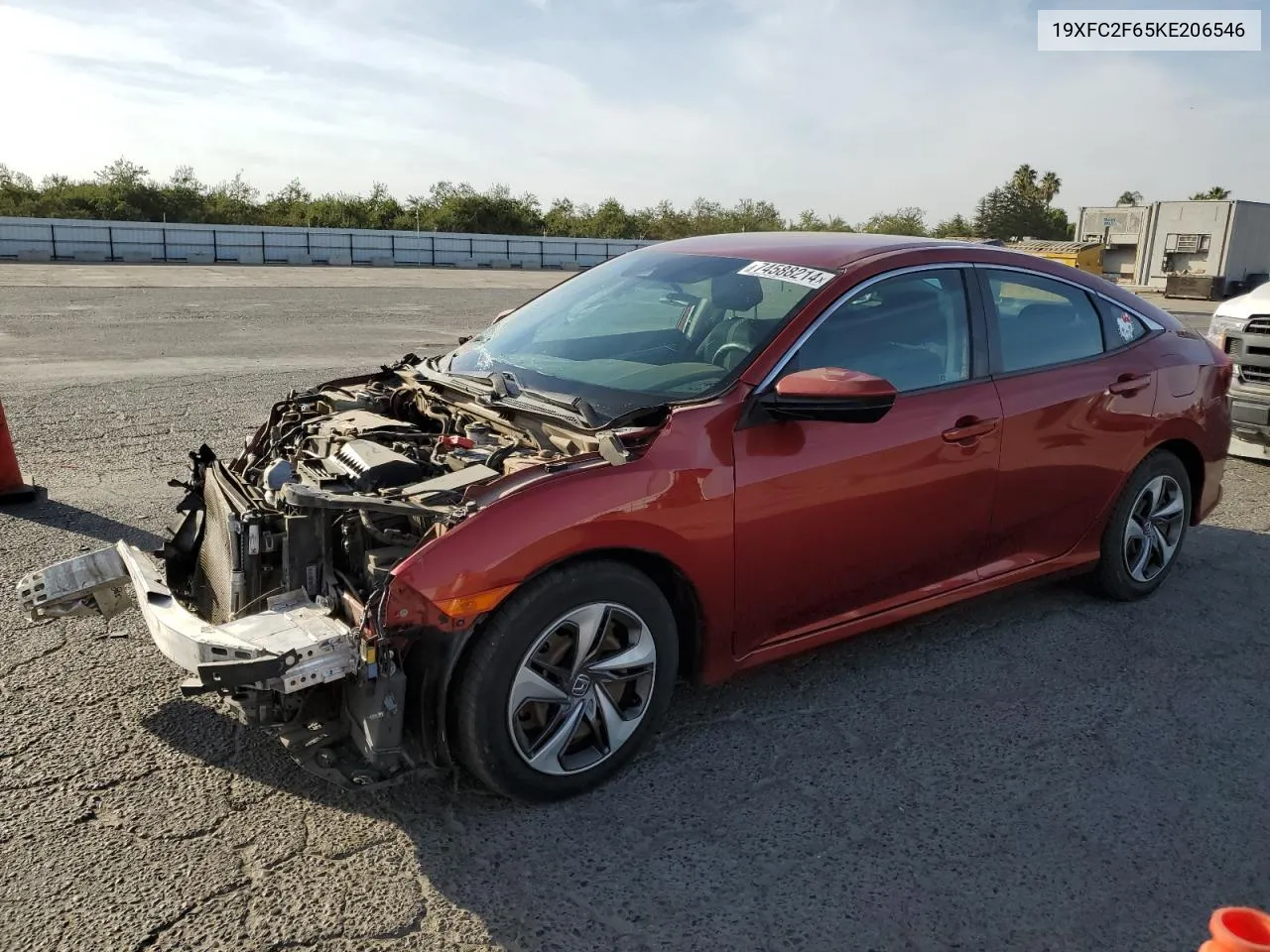 2019 Honda Civic Lx VIN: 19XFC2F65KE206546 Lot: 74588214