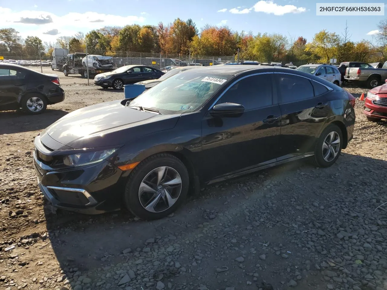 2019 Honda Civic Lx VIN: 2HGFC2F66KH536363 Lot: 75731534