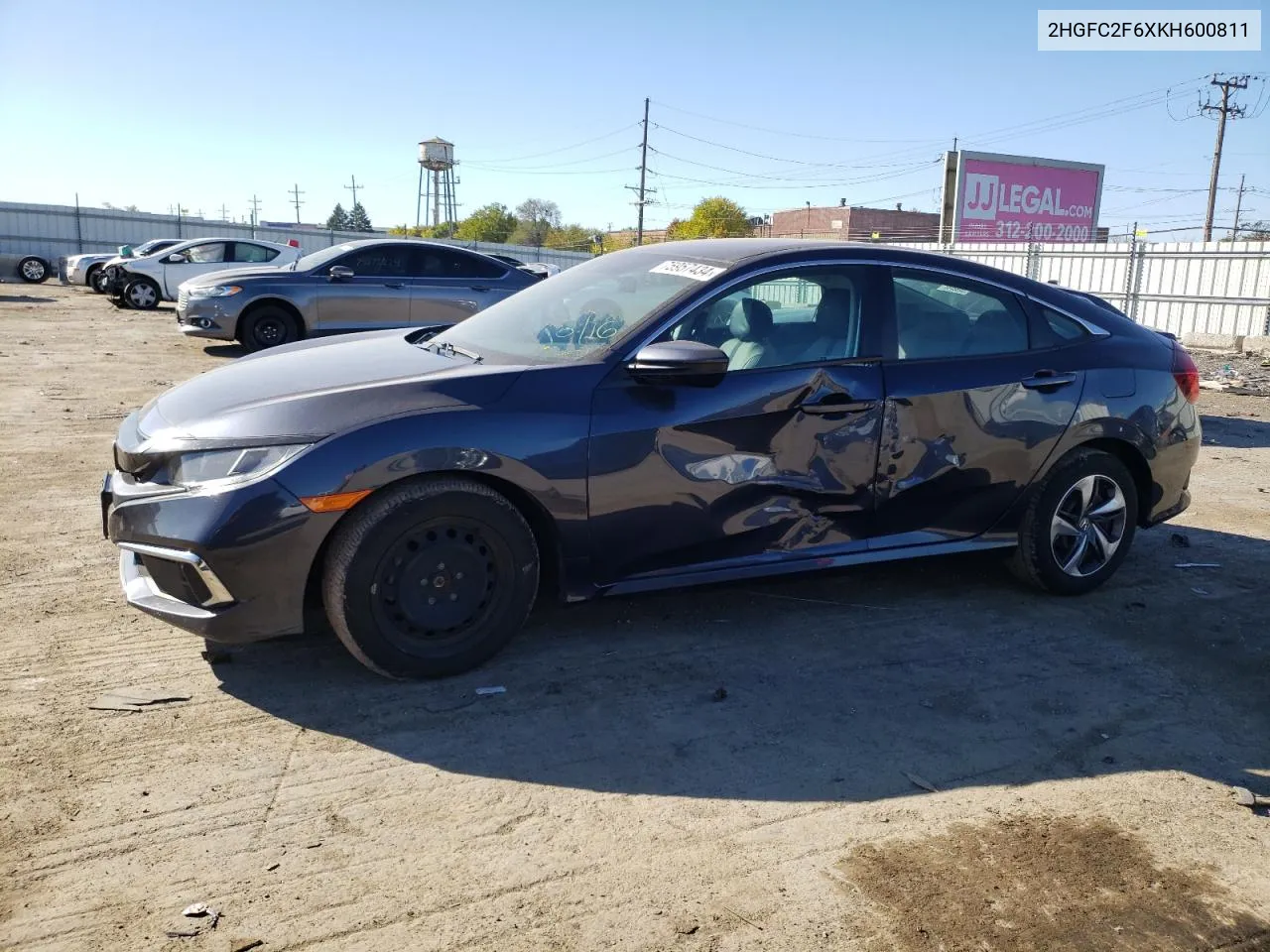 2019 Honda Civic Lx VIN: 2HGFC2F6XKH600811 Lot: 75957434