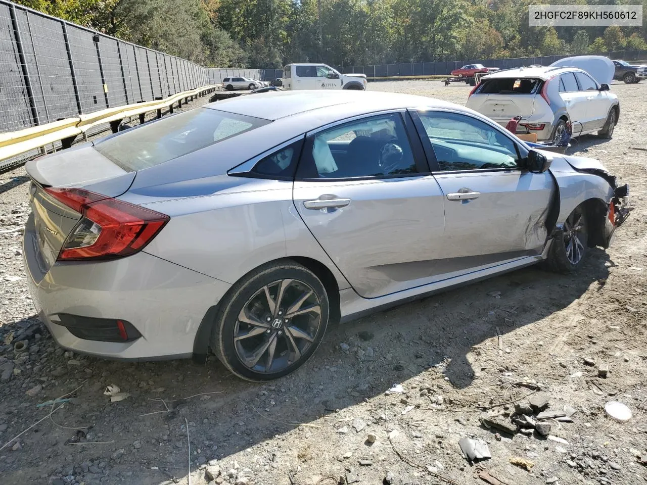 2019 Honda Civic Sport VIN: 2HGFC2F89KH560612 Lot: 76525024