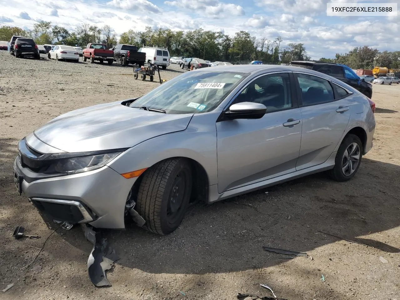 2020 Honda Civic Lx VIN: 19XFC2F6XLE215888 Lot: 75911404