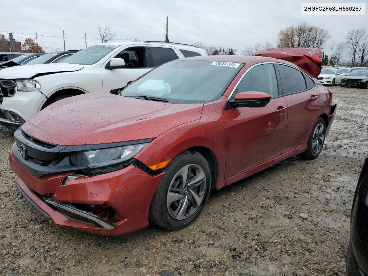 2020 Honda Civic Lx VIN: 2HGFC2F63LH580287 Lot: 78038104