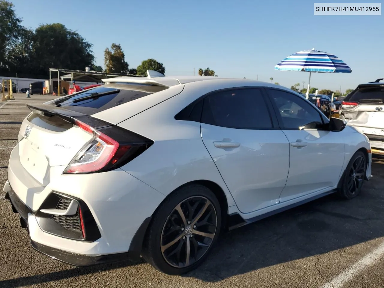 2021 Honda Civic Sport VIN: SHHFK7H41MU412955 Lot: 71846474