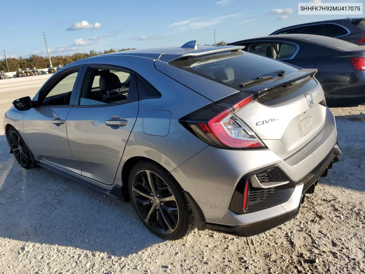 2021 Honda Civic Sport Touring VIN: SHHFK7H92MU417075 Lot: 77623654