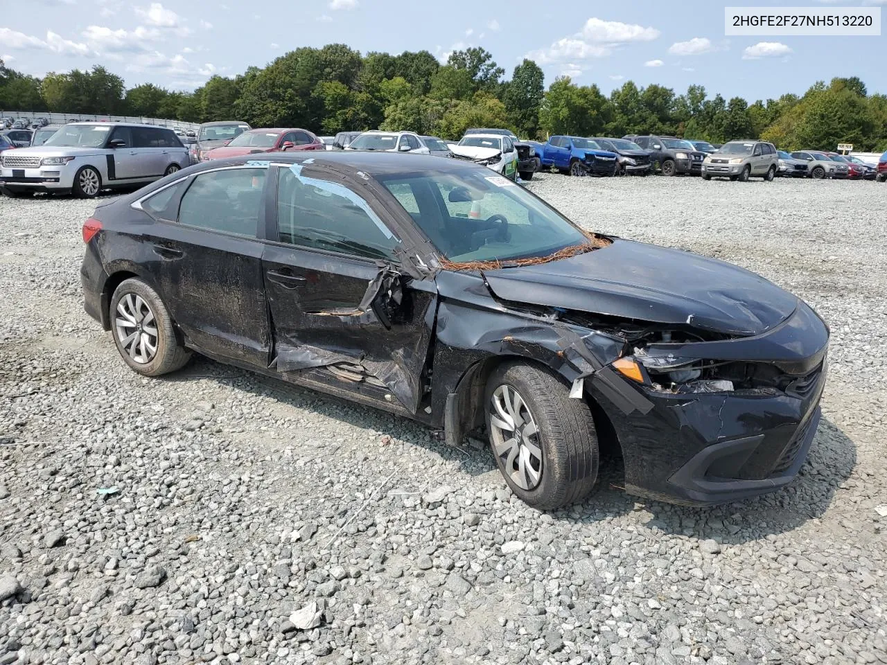 2022 Honda Civic Lx VIN: 2HGFE2F27NH513220 Lot: 70364504