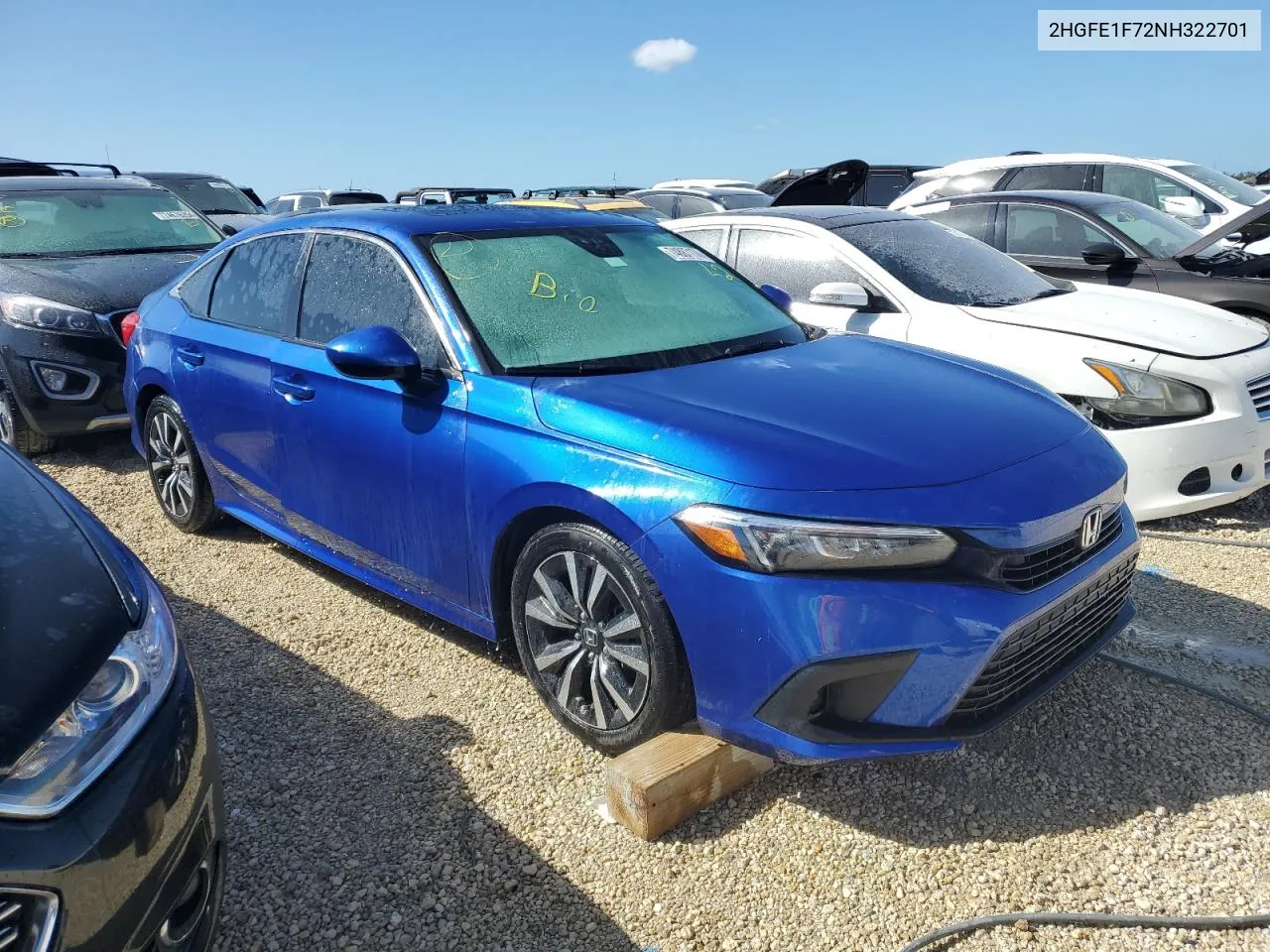 2022 Honda Civic Ex VIN: 2HGFE1F72NH322701 Lot: 74887174