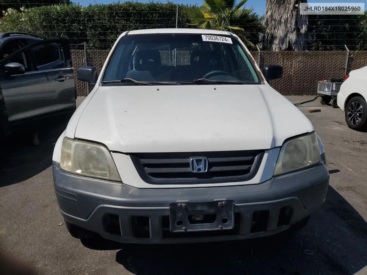 2001 Honda Cr-V Lx VIN: JHLRD184X1S025960 Lot: 70036724