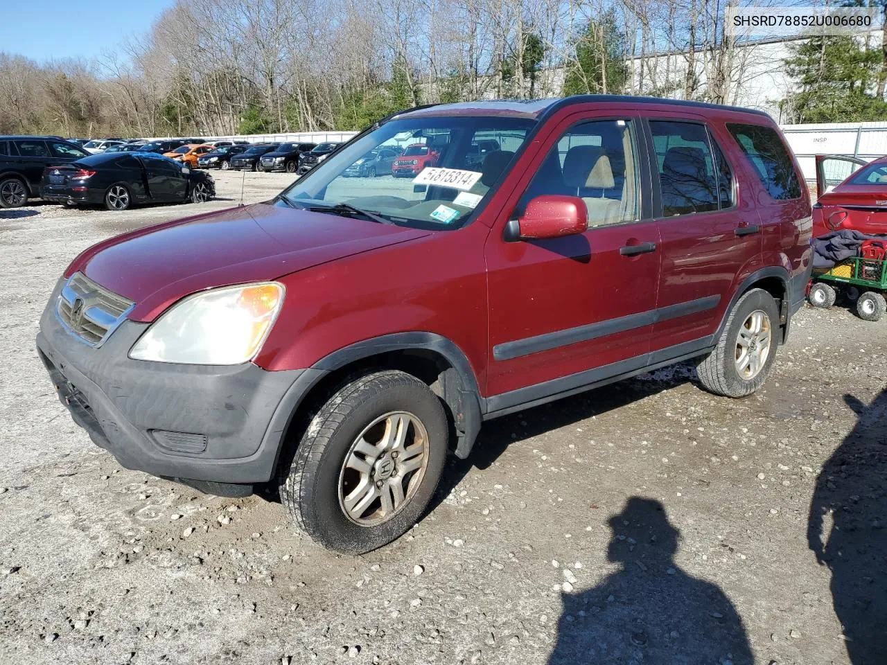 2002 Honda Cr-V Ex VIN: SHSRD78852U006680 Lot: 51815314