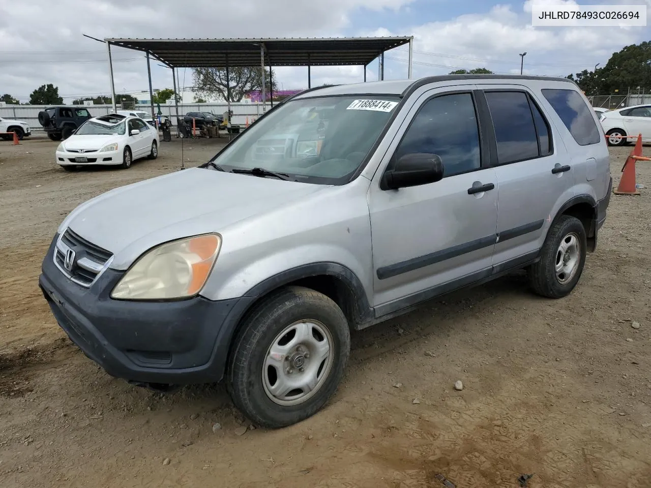 2003 Honda Cr-V Lx VIN: JHLRD78493C026694 Lot: 71888414