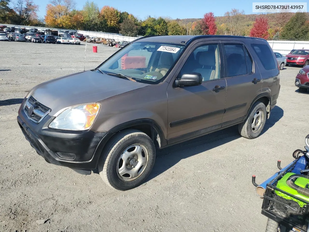 2003 Honda Cr-V Lx VIN: SHSRD78473U143957 Lot: 77545564