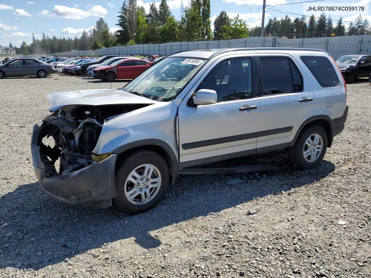 2004 Honda Cr-V Ex VIN: JHLRD78874C059178 Lot: 59919094