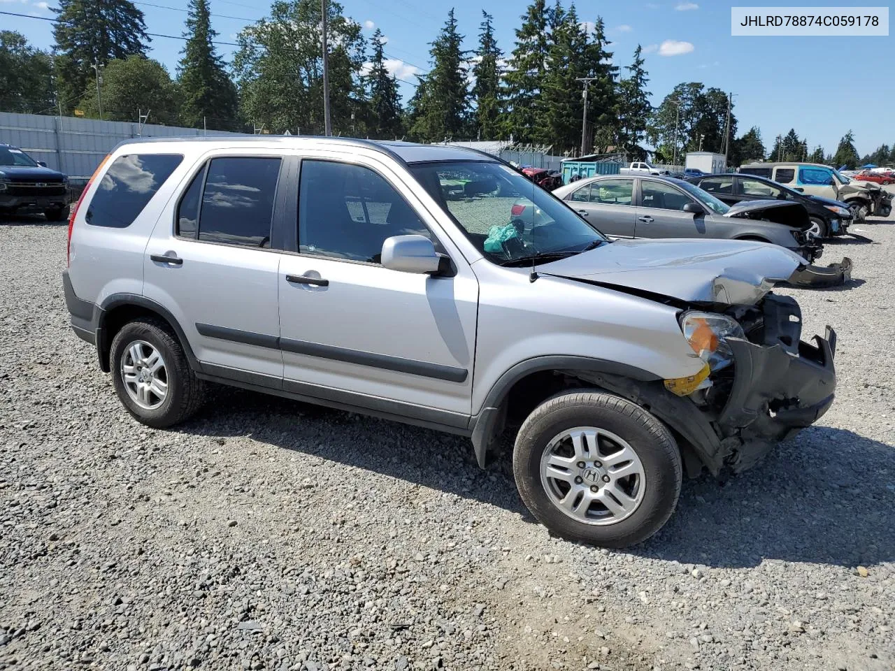 2004 Honda Cr-V Ex VIN: JHLRD78874C059178 Lot: 59919094