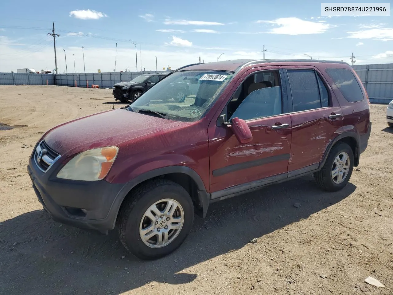 2004 Honda Cr-V Ex VIN: SHSRD78874U221996 Lot: 72090084