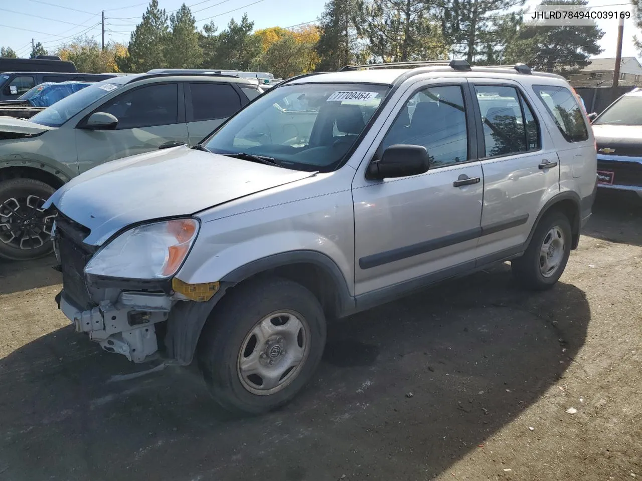 2004 Honda Cr-V Lx VIN: JHLRD78494C039169 Lot: 77709464