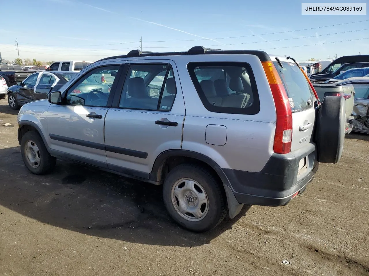 2004 Honda Cr-V Lx VIN: JHLRD78494C039169 Lot: 77709464