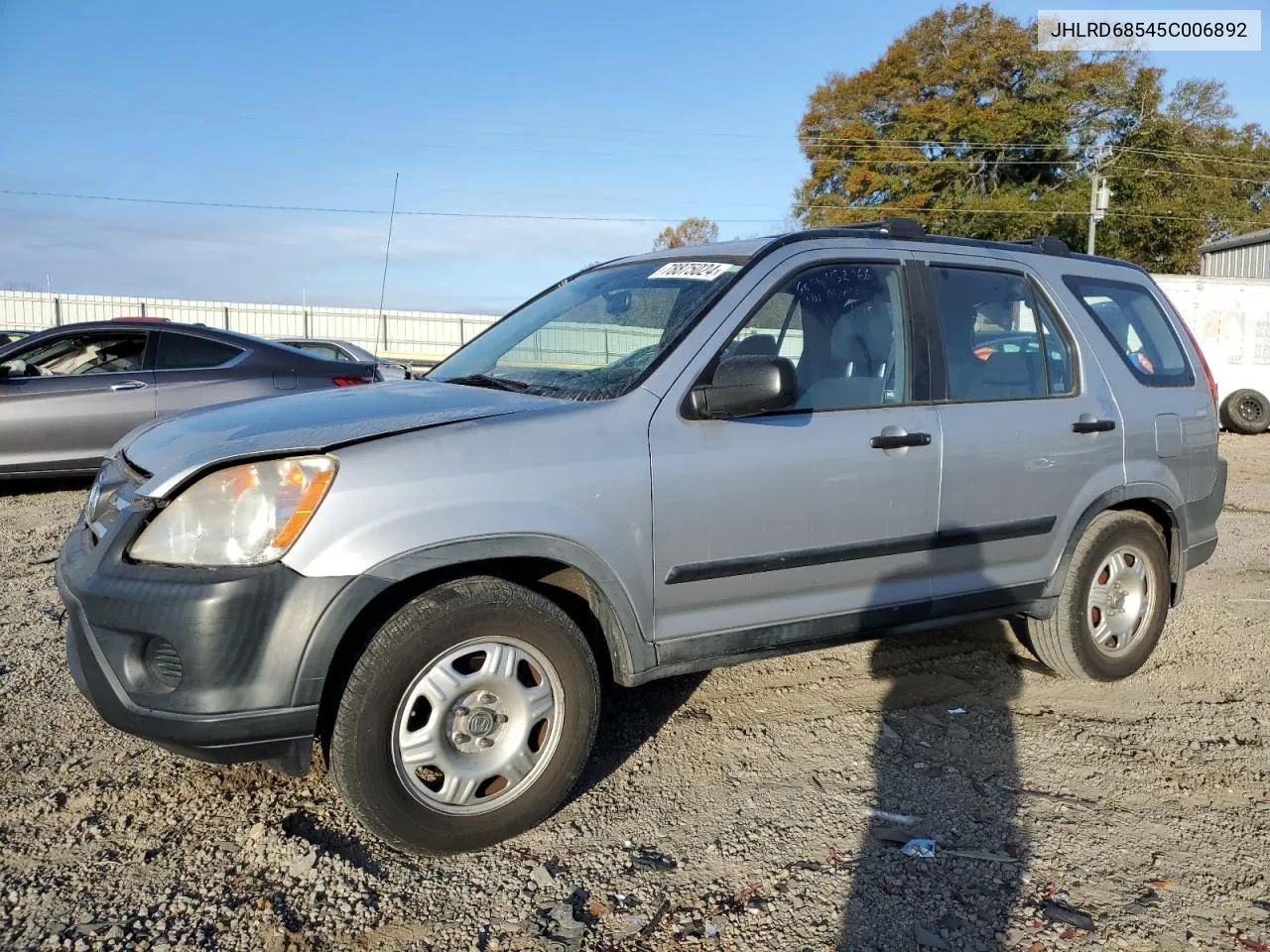 2005 Honda Cr-V Lx VIN: JHLRD68545C006892 Lot: 78875024