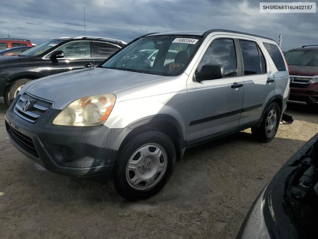 2006 Honda Cr-V Lx VIN: SHSRD68516U402157 Lot: 74983564