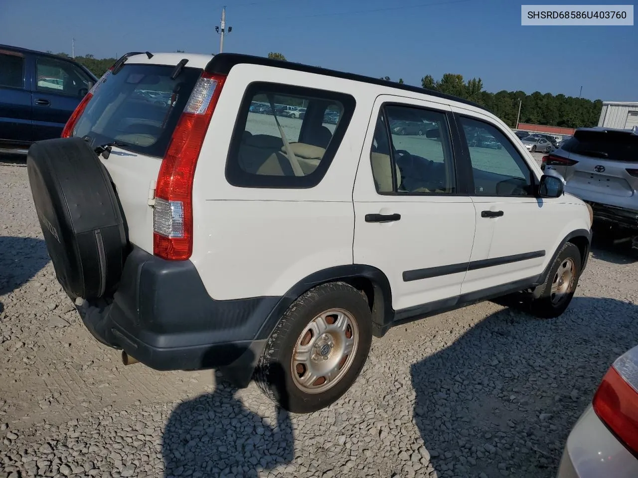 2006 Honda Cr-V Lx VIN: SHSRD68586U403760 Lot: 75281594