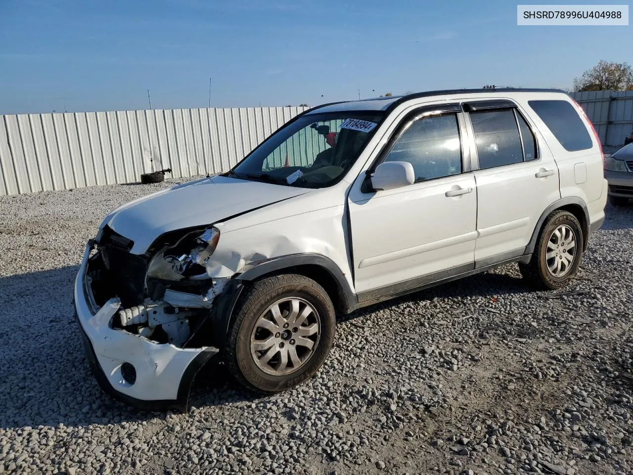 2006 Honda Cr-V Se VIN: SHSRD78996U404988 Lot: 78184994