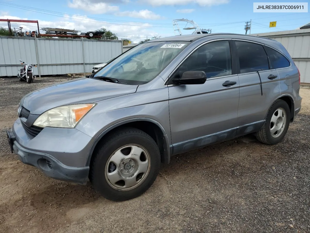 2007 Honda Cr-V Lx VIN: JHLRE38387C006911 Lot: 70316064