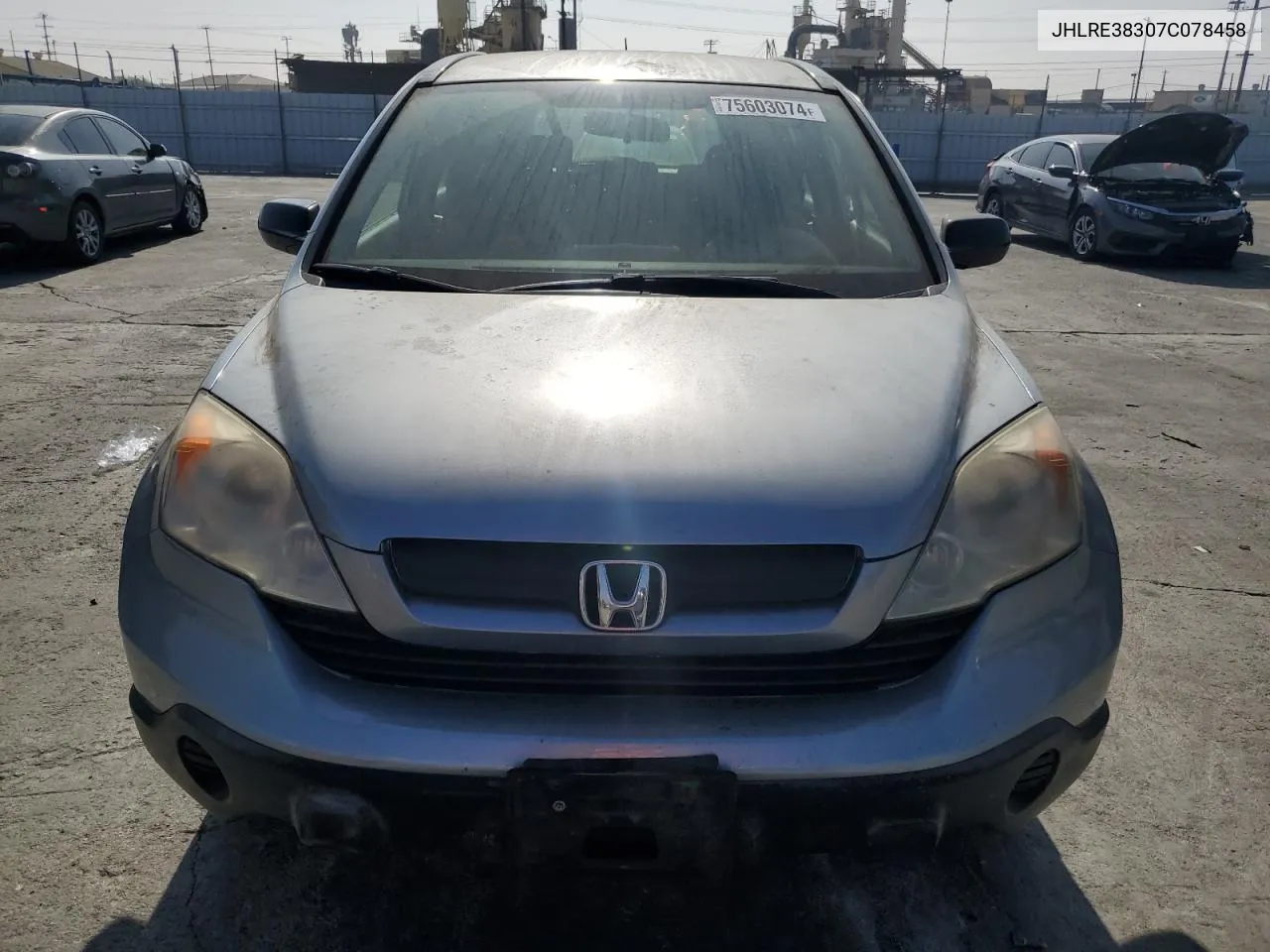 2007 Honda Cr-V Lx VIN: JHLRE38307C078458 Lot: 75603074