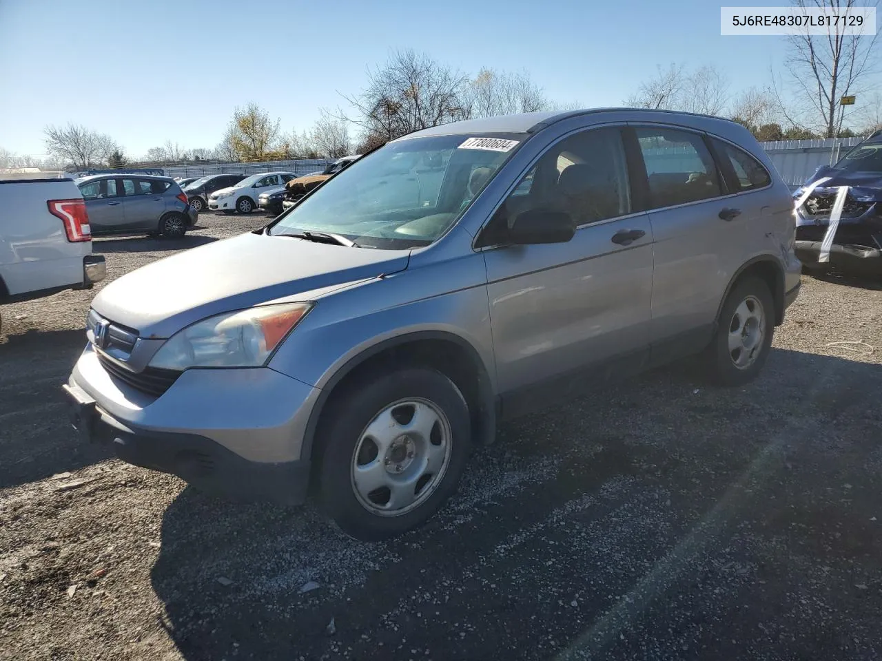 2007 Honda Cr-V Lx VIN: 5J6RE48307L817129 Lot: 77800604