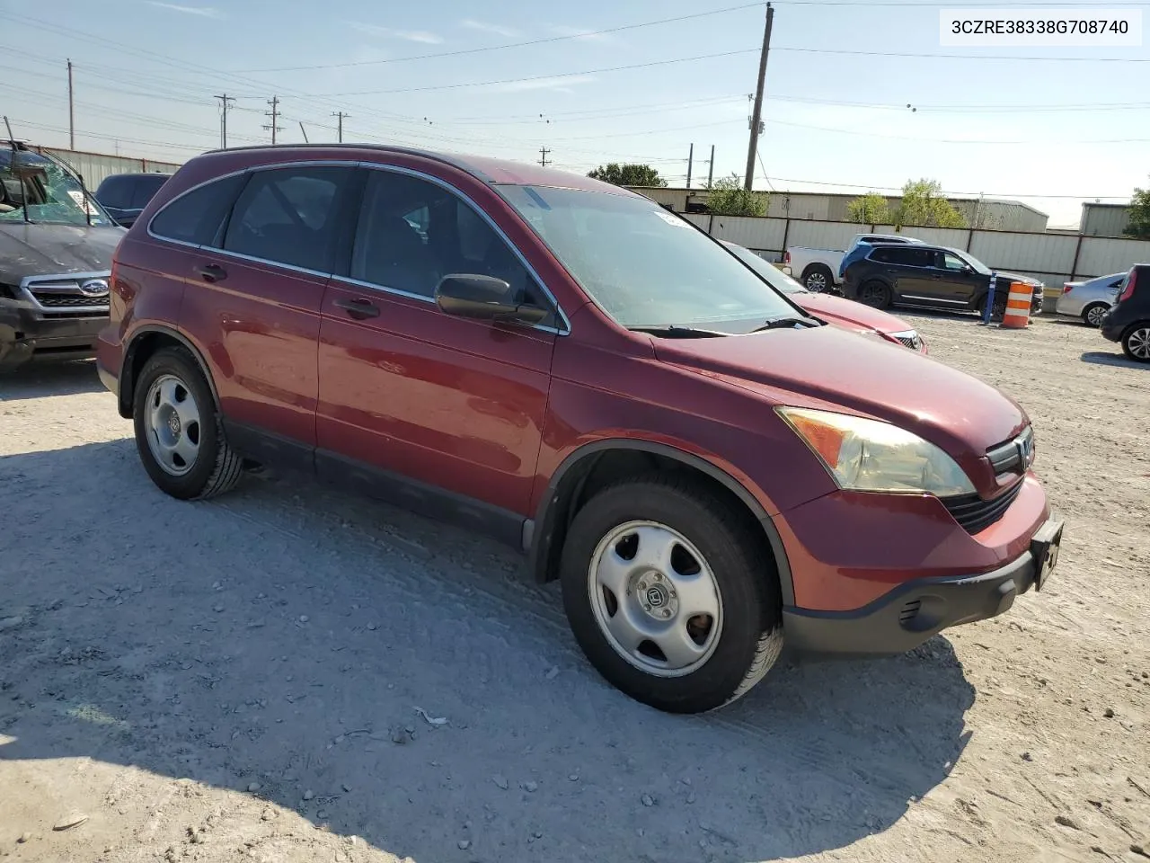 2008 Honda Cr-V Lx VIN: 3CZRE38338G708740 Lot: 66427324