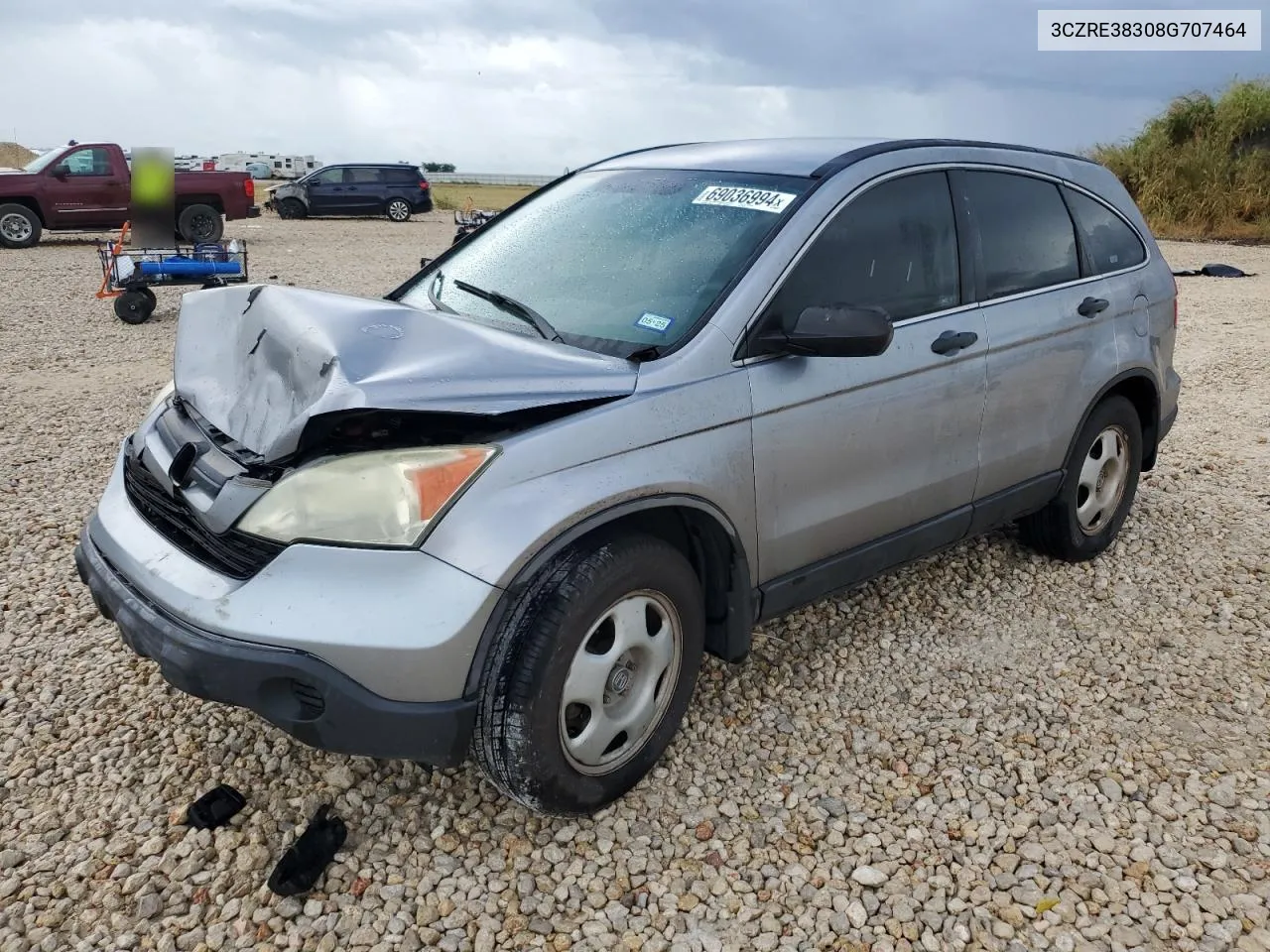 2008 Honda Cr-V Lx VIN: 3CZRE38308G707464 Lot: 69036994